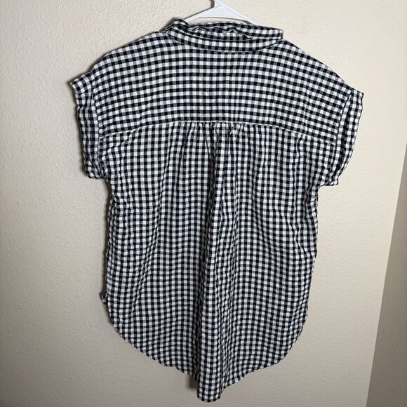 Loft Blouse Women's Small Gingham V-Neck Collared Button Up Solid Shirt Top - Picture 4 of 8